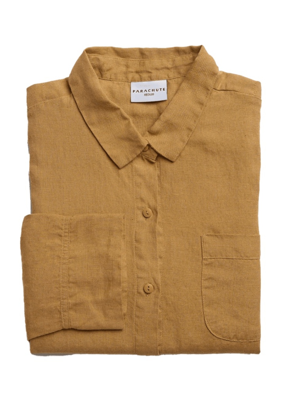 Parachute Ochre Linen Button Up Shirt, Oversized Long Sleeve Top, Women Medium